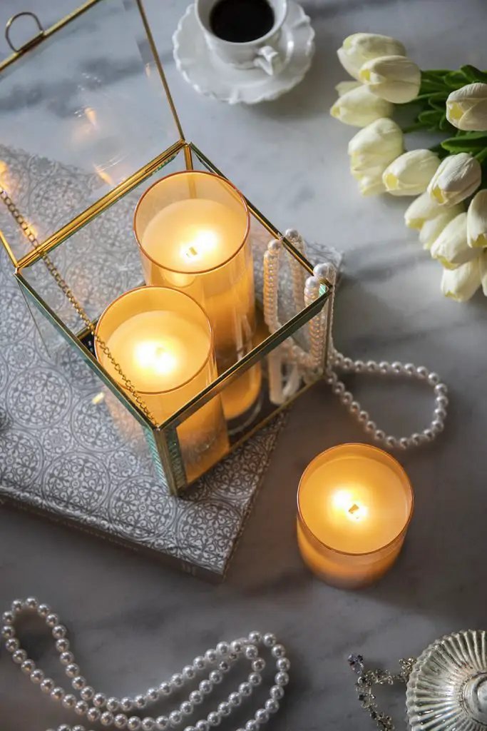A&B Set of 3 Amber Real Flame-Effect LED Wax Candles 4", 5", 6" - Flameless Candles Candles/Fragrance