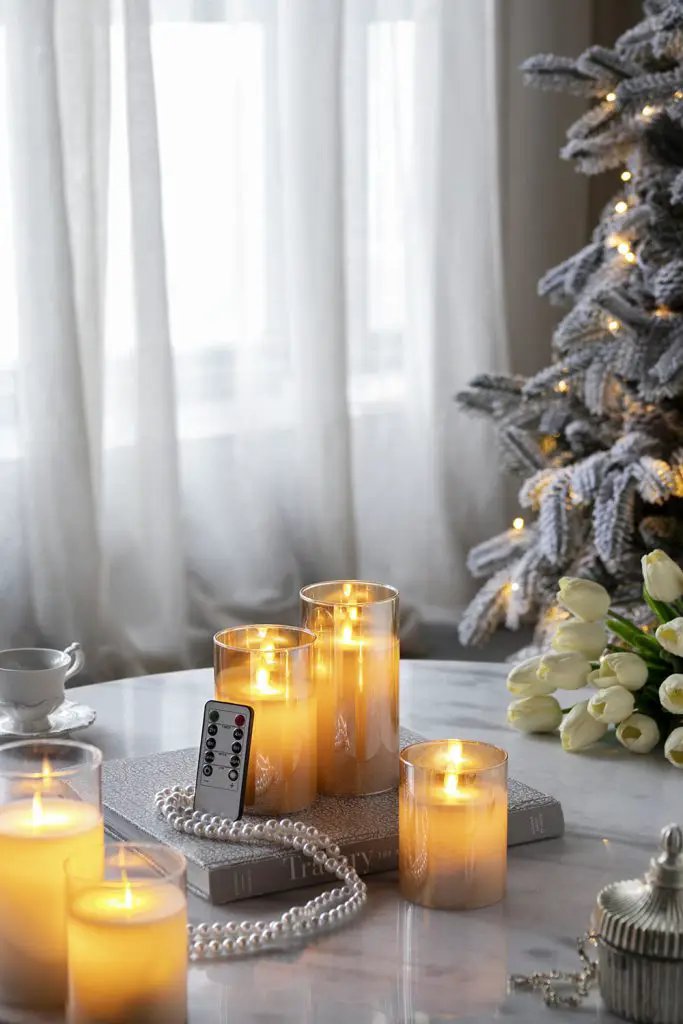 A&B Set of 3 Amber Real Flame-Effect LED Wax Candles 4", 5", 6" - Flameless Candles Candles/Fragrance