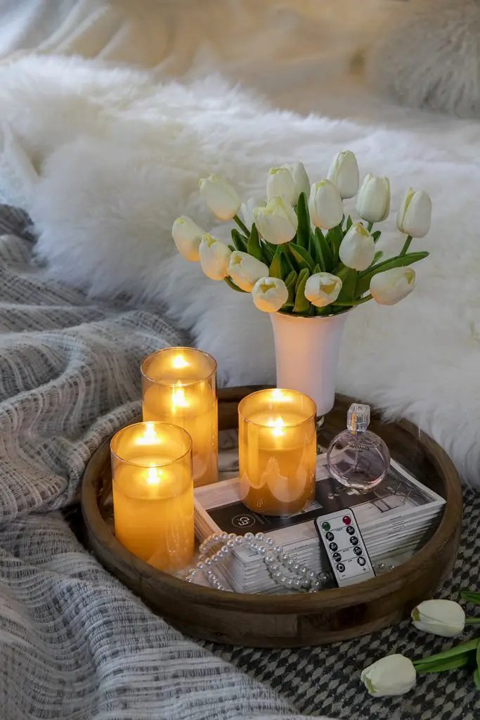 A&B Set of 3 Amber Real Flame-Effect LED Wax Candles 4", 5", 6" - Flameless Candles Candles/Fragrance