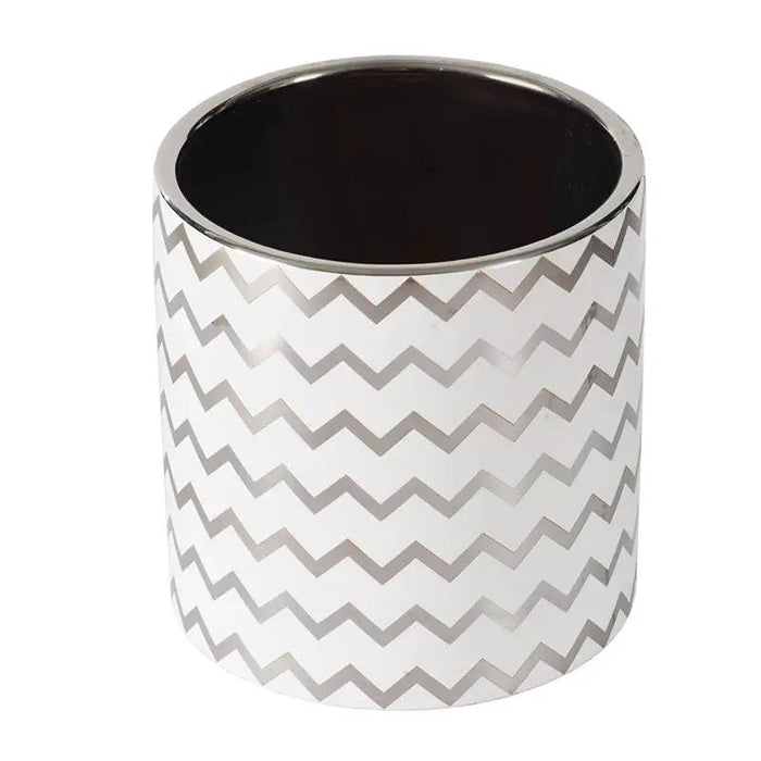 A&B Silver and White Zigzag Planter 5.5" x 5.5" - Planters Merchandise
