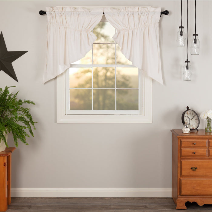 Simple Life Flax Antique White Lined Prairie Swag Curtains - Primitive Star Quilt Shop