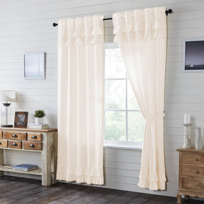 Simple Life Flax Antique White Ruffled Lined Panel Curtains 96" - Primitive Star Quilt Shop