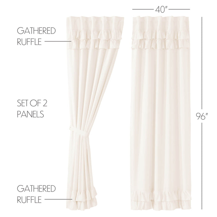 Simple Life Flax Antique White Ruffled Lined Panel Curtains 96" - Primitive Star Quilt Shop