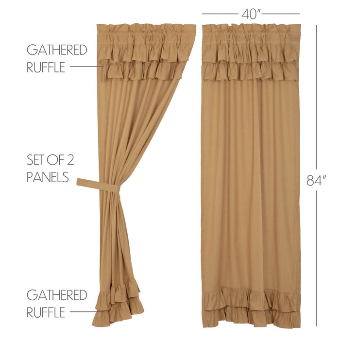 Simple Life Flax Khaki Ruffled Lined Panel Curtains 96" - Primitive Star Quilt Shop