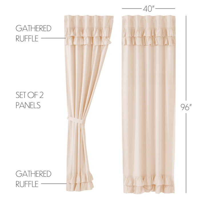 Simple Life Flax Natural Ruffled Lined Panel Curtains 96" - Primitive Star Quilt Shop