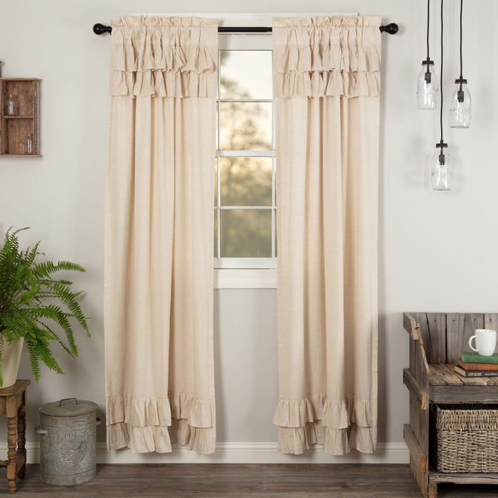 Simple Life Flax Natural Ruffled Panel Curtains 84" - Primitive Star Quilt Shop