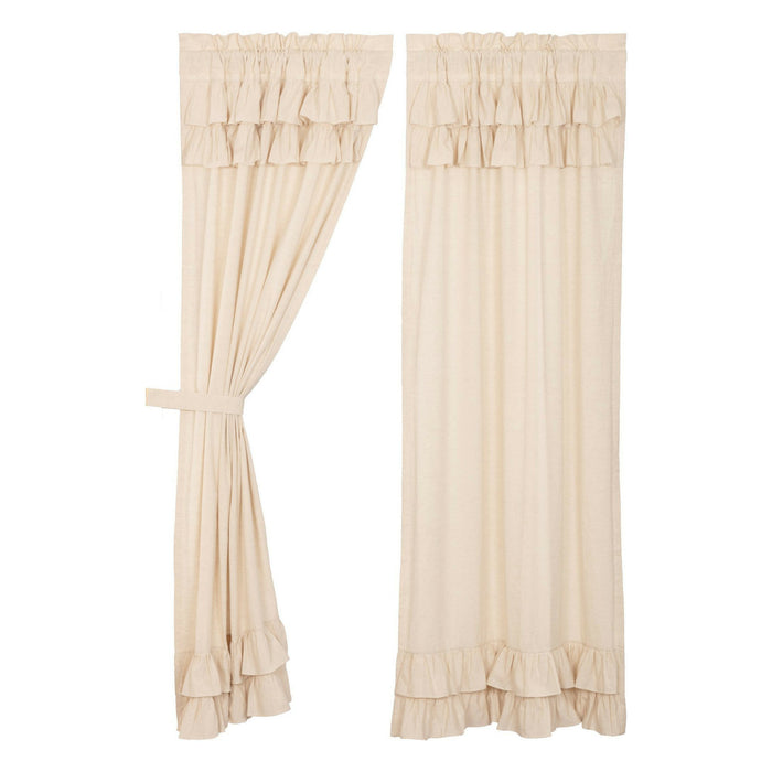 Simple Life Flax Natural Ruffled Panel Curtains 84" - Primitive Star Quilt Shop