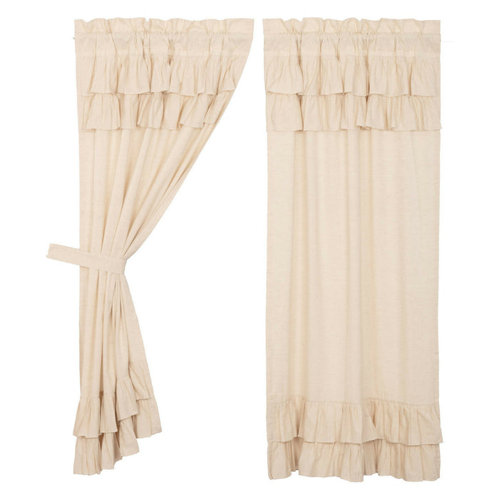 Simple Life Flax Natural Ruffled Short Panel Curtains 63" - Primitive Star Quilt Shop