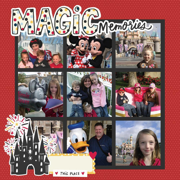 Simple Stories - Simple Pages Page Template - Design 8. Includes (1) 9-3x3 divided template. Available at Embellish Away located in Bowmanville Ontario Canada. Completed Example