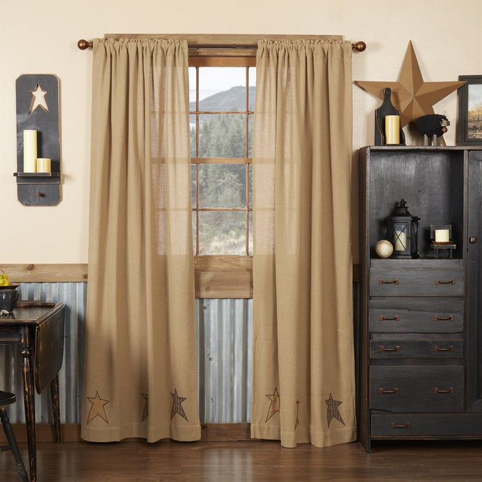 Stratton Burlap Applique Star Panel Curtains 84" - Primitive Star Quilt Shop