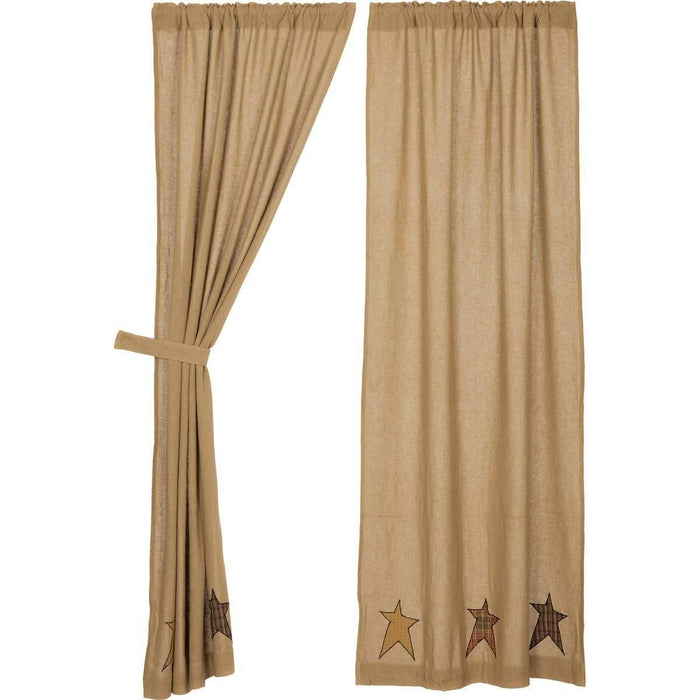 Stratton Burlap Applique Star Panel Curtains 84" - Primitive Star Quilt Shop