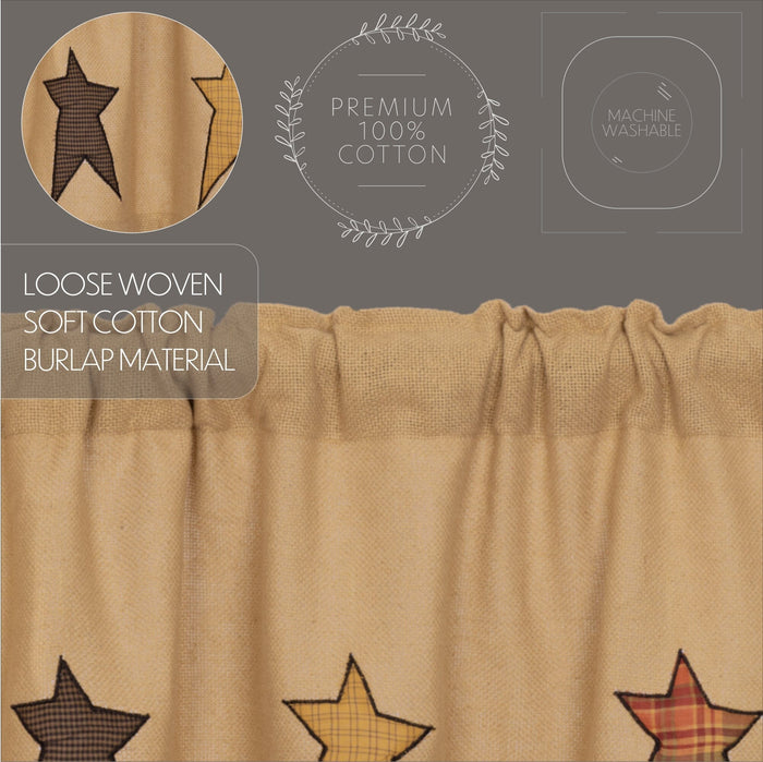 Stratton Burlap Applique Star Prairie Curtains 63" - Primitive Star Quilt Shop