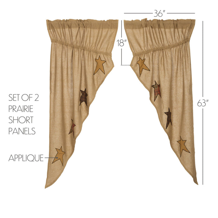 Stratton Burlap Applique Star Prairie Curtains 63" - Primitive Star Quilt Shop