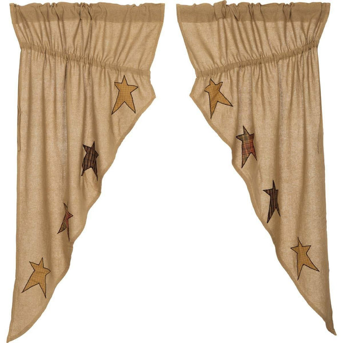 Stratton Burlap Applique Star Prairie Curtains 63" - Primitive Star Quilt Shop