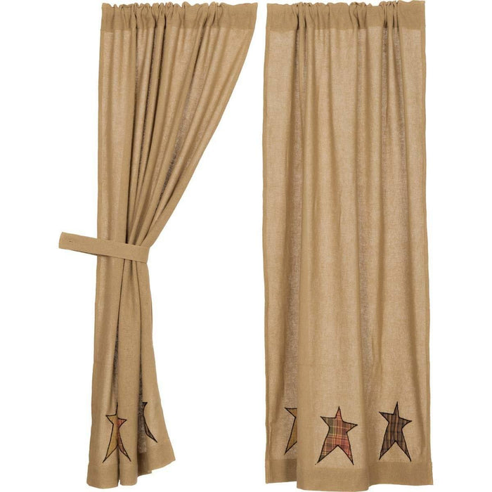 Stratton Burlap Applique Star Short Panel Curtains 63" - Primitive Star Quilt Shop