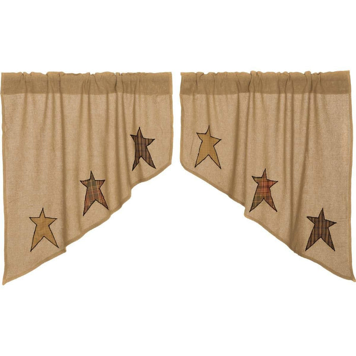 Stratton Burlap Applique Star Swag Curtains - Primitive Star Quilt Shop