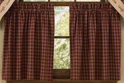 Sturbridge Wine Unlined Tier Curtains 24" - Primitive Star Quilt Shop