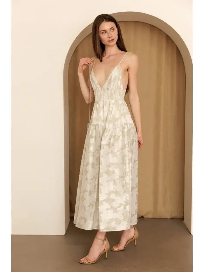 Textured Floral Plisse Maxi Dress