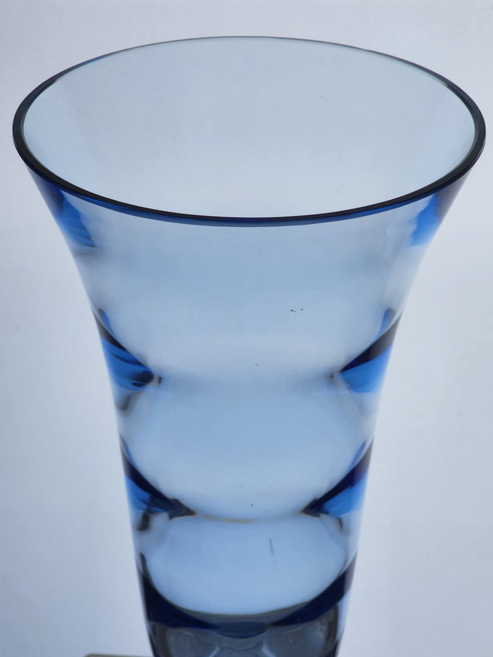 Tiffin 12" Copen blue Swedish optic vase