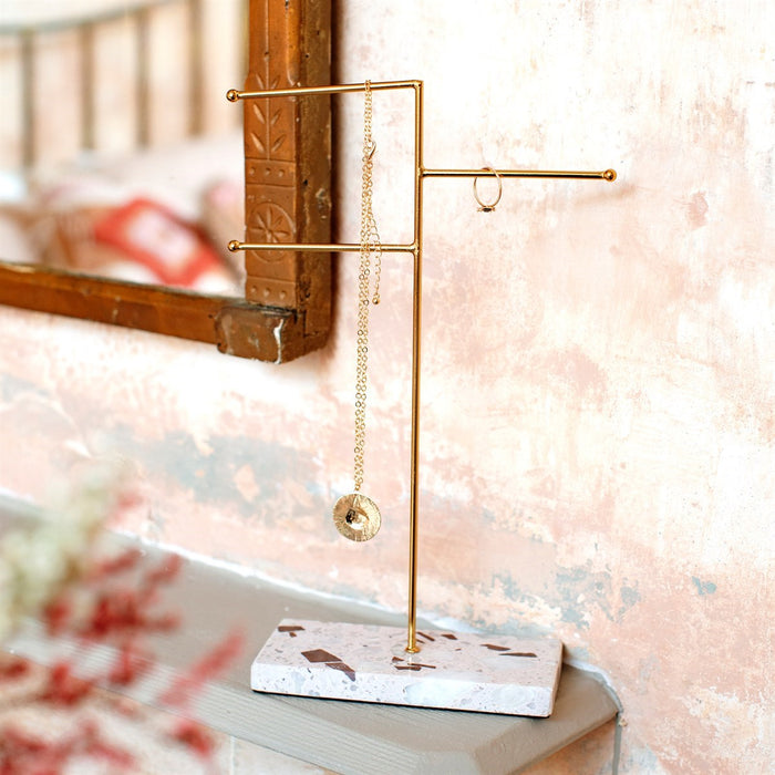 Triple Terrazzo Gold Jewellery Stand - Modern Home Interiors