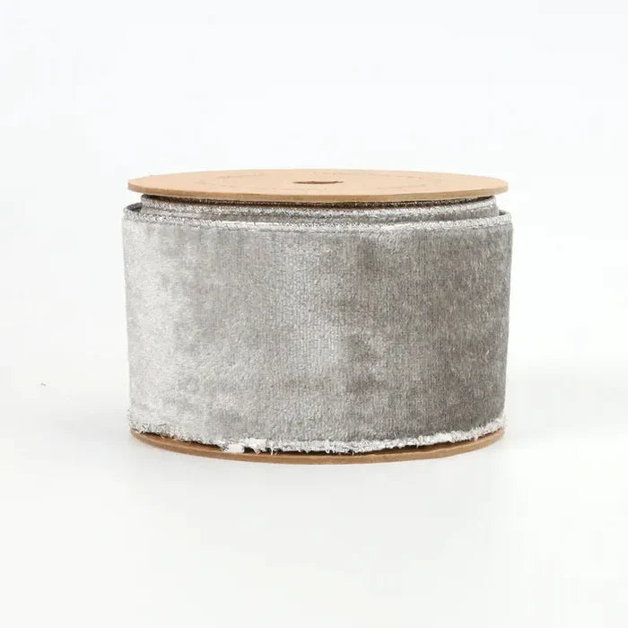 La Ribbons Velvet Wired Ribbon, Grey Silver/Silver 2 1/2" x 10Yd - Velvet Ribbons Ribbon
