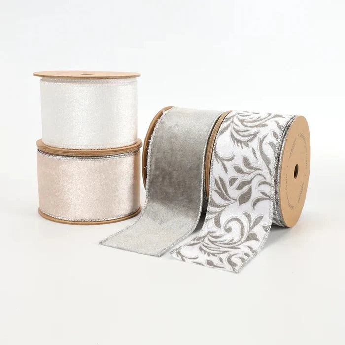 La Ribbons Velvet Wired Ribbon, Grey Silver/Silver 2 1/2" x 10Yd - Velvet Ribbons Ribbon