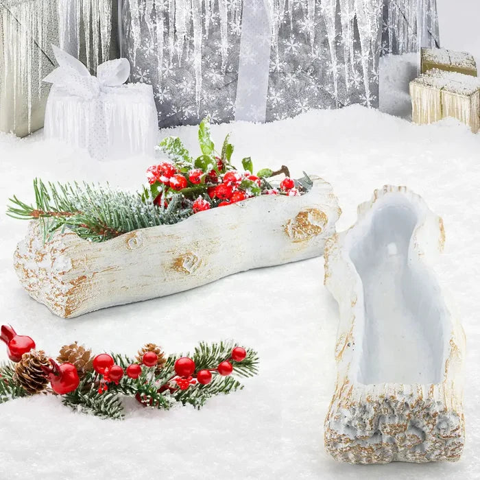 White Ceramic Log Planter 12.5"L x 3"H