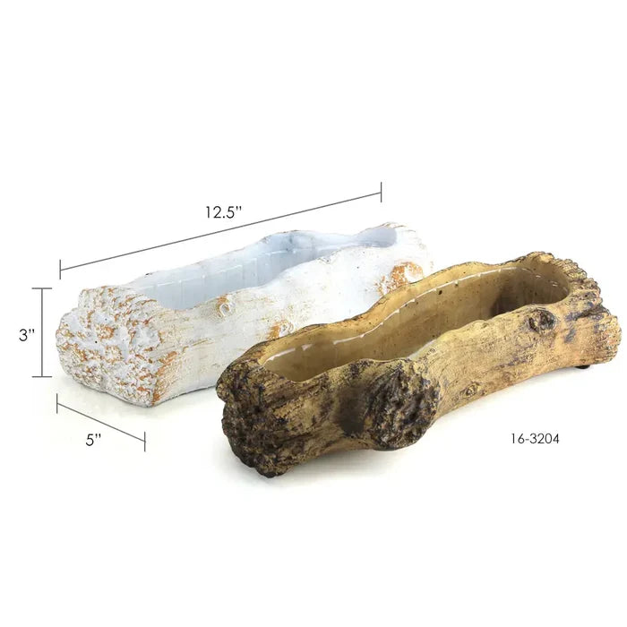 White Ceramic Log Planter 12.5"L x 3"H