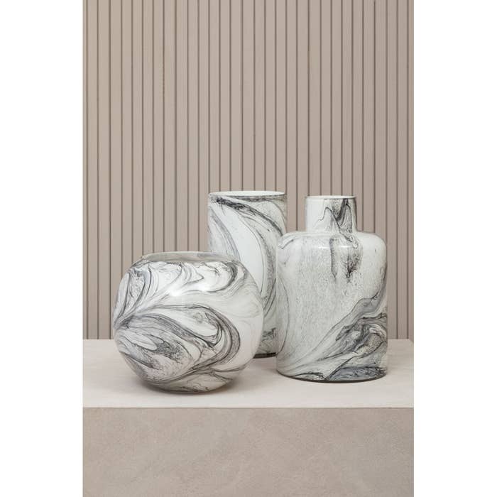 White Grey Marble Effect Glass Vase - Modern Home Interiors