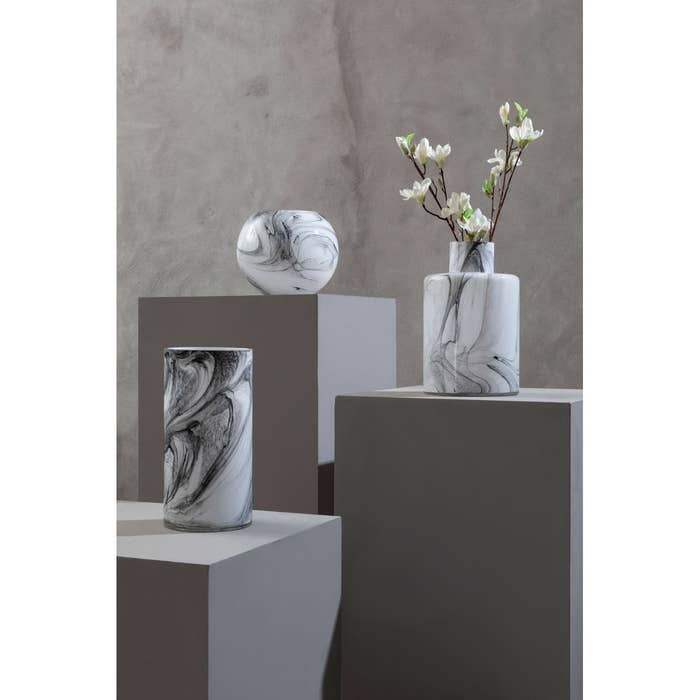 White Grey Marble Effect Glass Vase - Modern Home Interiors