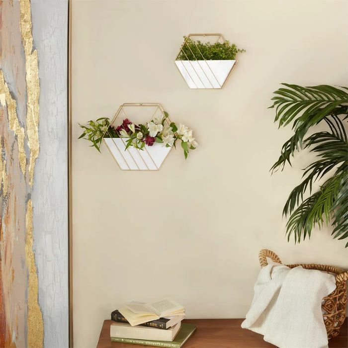 Deco Marché White Metal Geometric Hanging Planter Small 9"H - Planters Merchandise