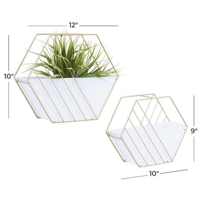 Deco Marché White Metal Geometric Hanging Planter Small 9"H - Planters Merchandise