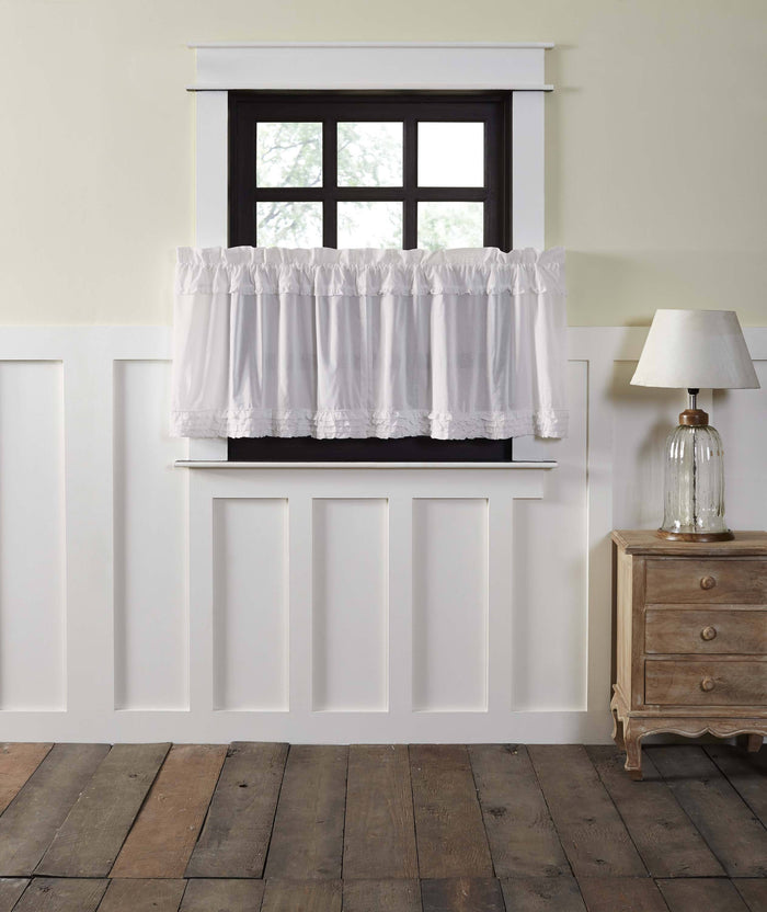 White Ruffled Sheer Tier Curtains 24" - Primitive Star Quilt Shop