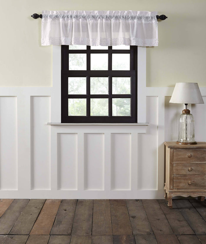 White Ruffled Sheer Valance 90" - Primitive Star Quilt Shop