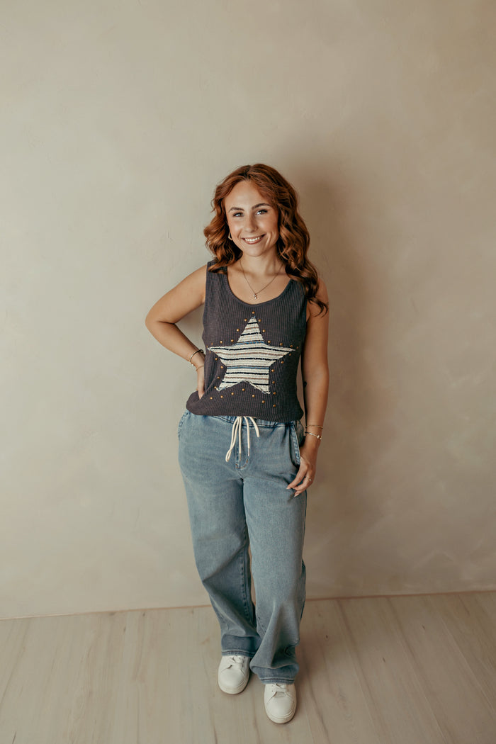 Wilhelmina HW Baggy Aged Stone Blue Jeans
