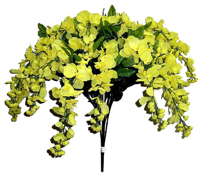GSC Wisteria Hanging Bush Yellow - Artificial Flowering Plants Silk