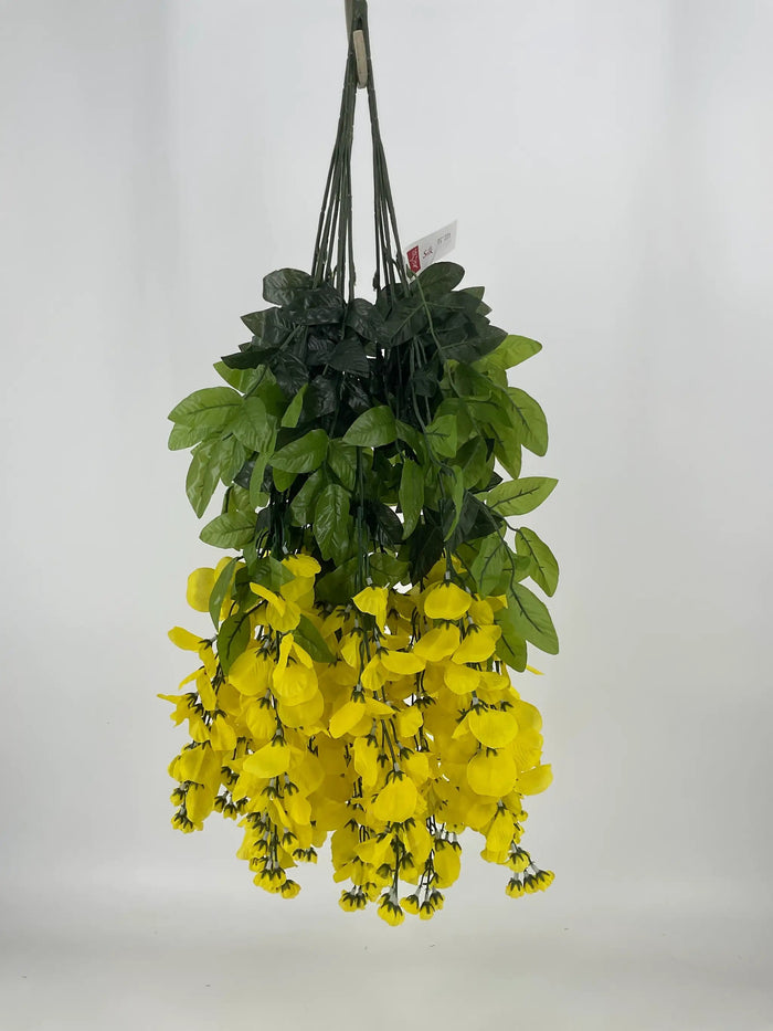 GSC Wisteria Hanging Bush Yellow - Artificial Flowering Plants Silk