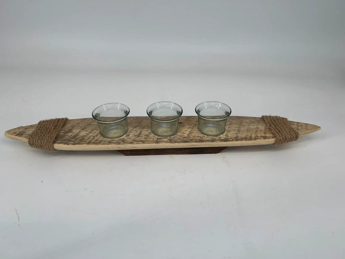 Kalalou Wood Boat Tea Light Lg 22.5” - Merchandise