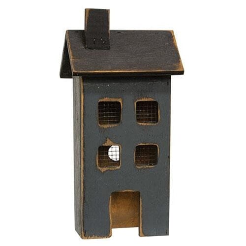 Wooden Saltbox Light Up House - Medium in Distressed Blue - Primitive Star Quilt Shop