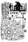 Woodware - Clear Singles Stamp - Indian Treasures. One stamp that incorporates several different images including a large mandala. A great grungy piece. Size: 3.75x5.5 inches. Available at Embellish Away located in Bowmanville Ontario Canada.