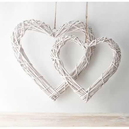Woven Wicker Heart White - 2 Sizes