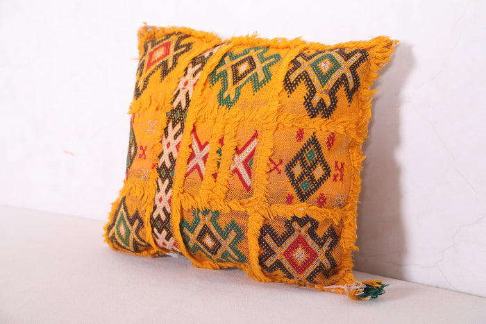 Yellow Moroccan pillow 14.5 INCHES X 15.3 INCHES - kilim pillow