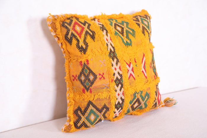 Yellow Moroccan pillow 14.5 INCHES X 15.3 INCHES - kilim pillow
