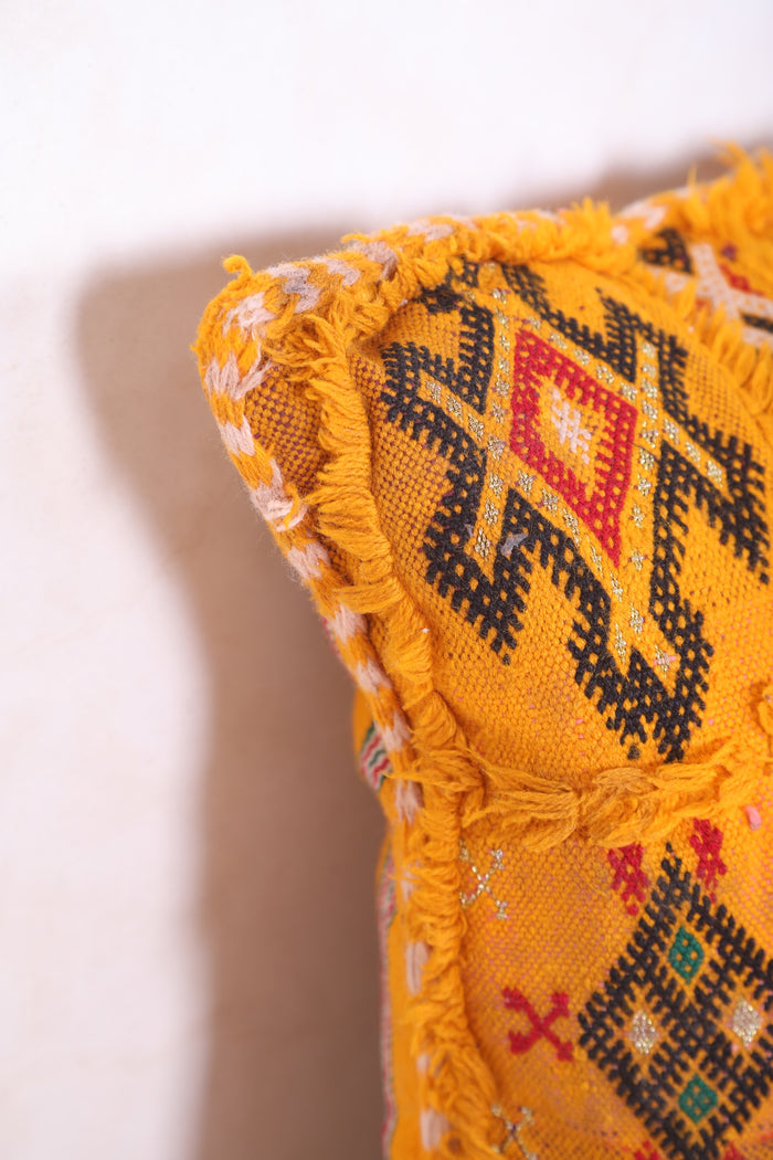 Yellow Moroccan pillow 14.5 INCHES X 15.3 INCHES - kilim pillow